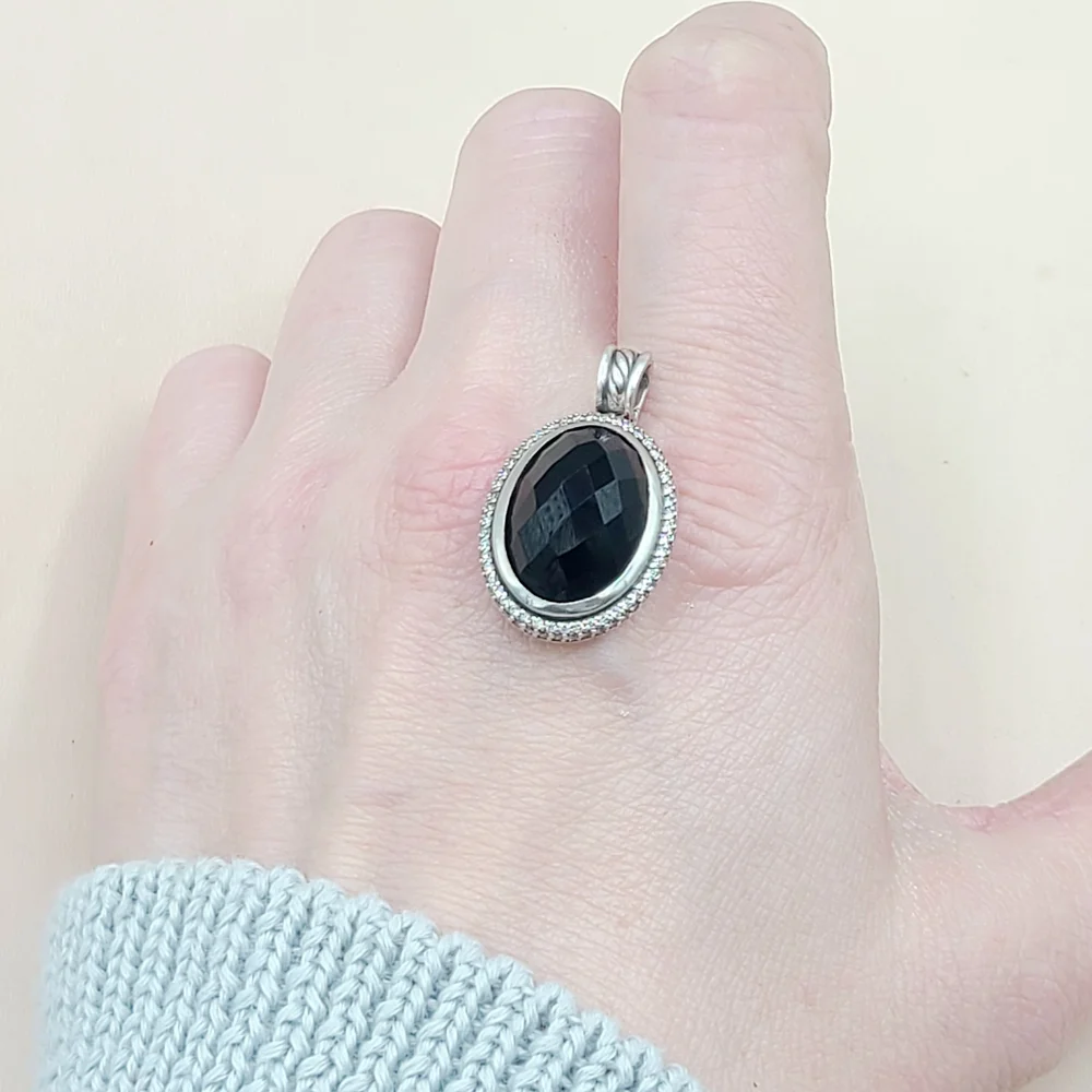 David Yurman Signature Oval Black Onyx Diamond Pendant Enhancer  - Picture 7 of 7